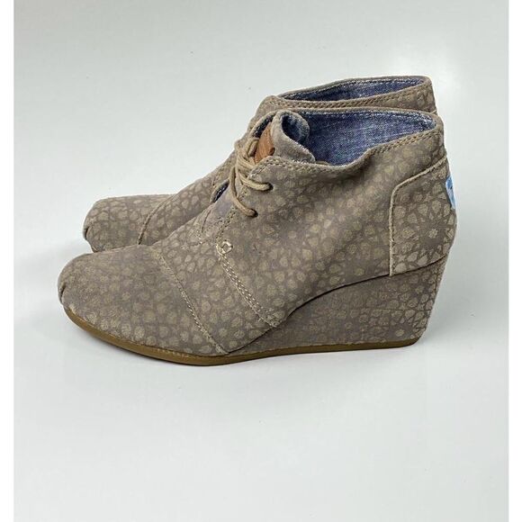 TOMS Desert 380813 Moroccan Wedge Bootie Suede Lace Up Womens Size W9 Taupe BK11 - Picture 3 of 8